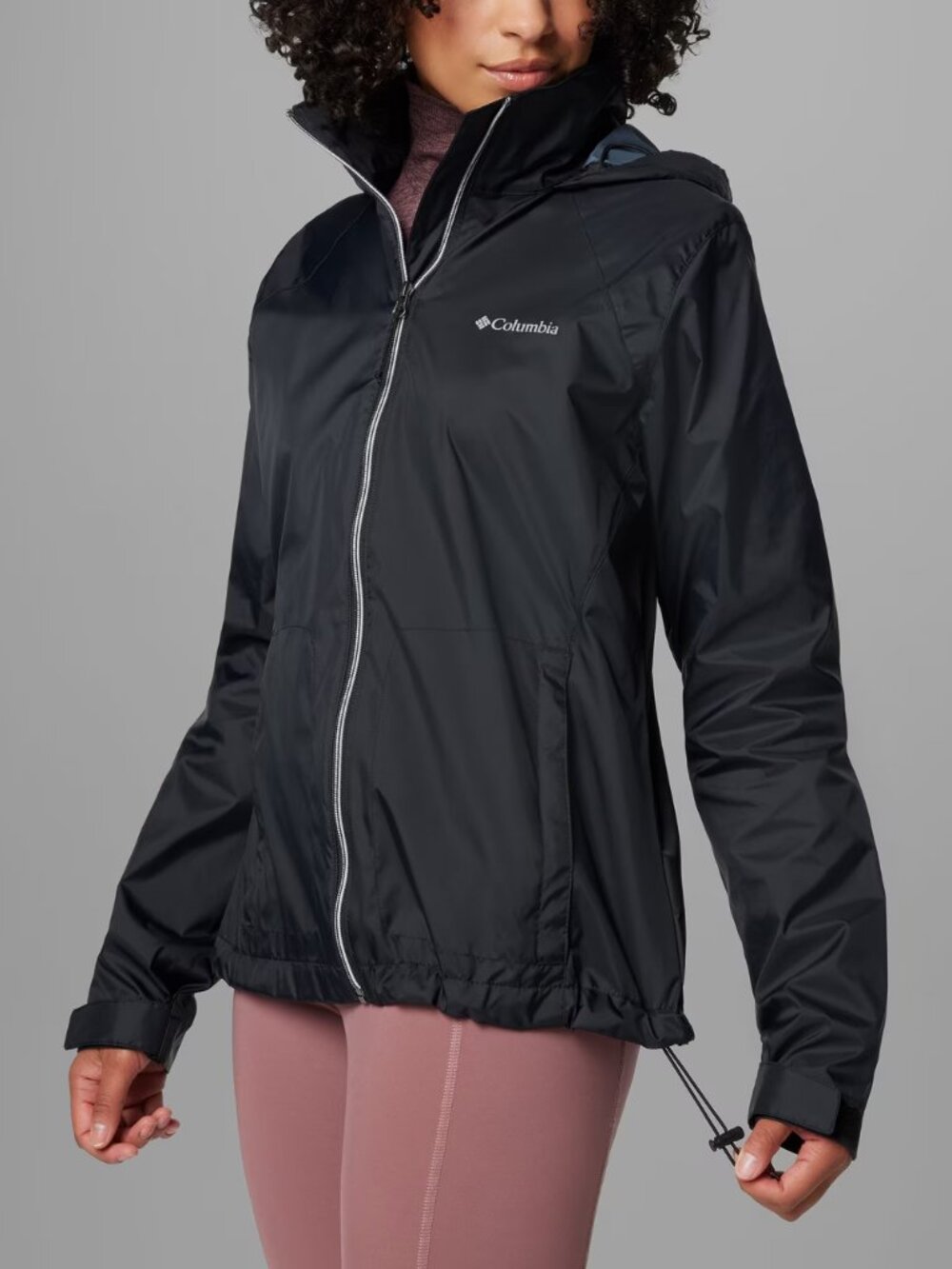 Columbia Jacket Women's Black Watertight Rain Coat Hooded Outdoors Size M .